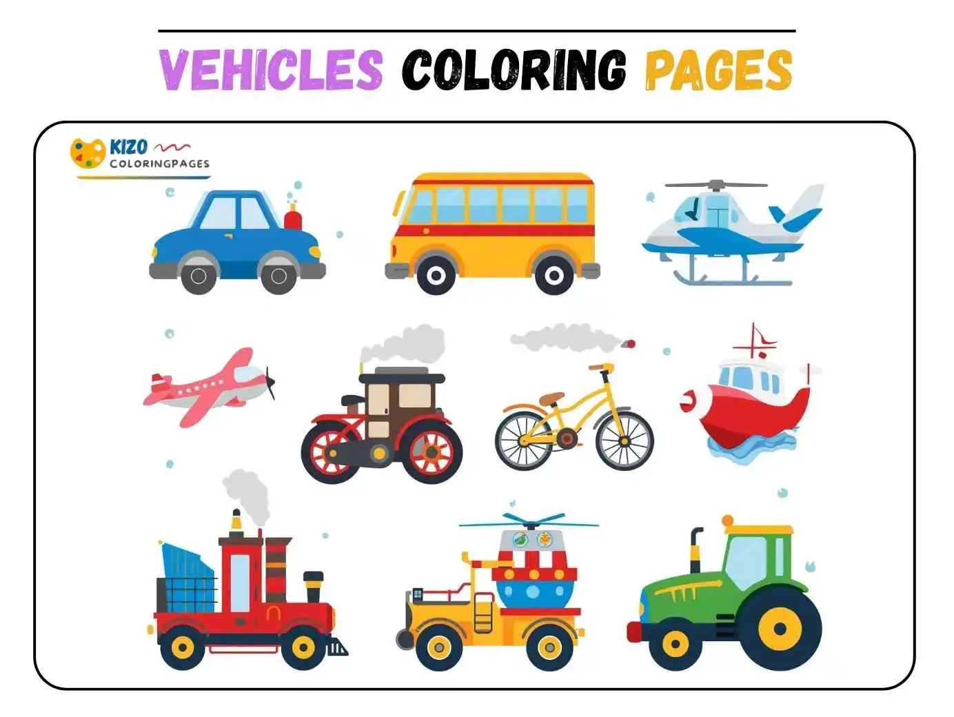 Kids Vehicles Coloring Image