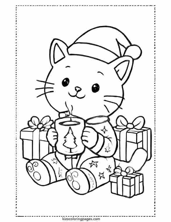 Christmas Cat in Pajamas