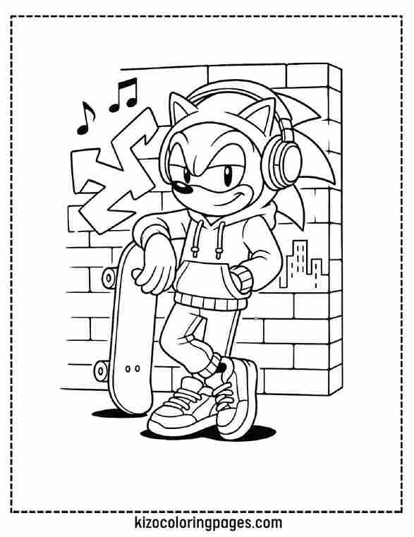 Cool Sonic with Headphones and Skateboard