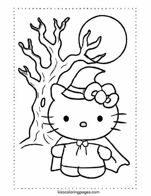 Halloween Hello Kitty Witch with Moonlit Tree