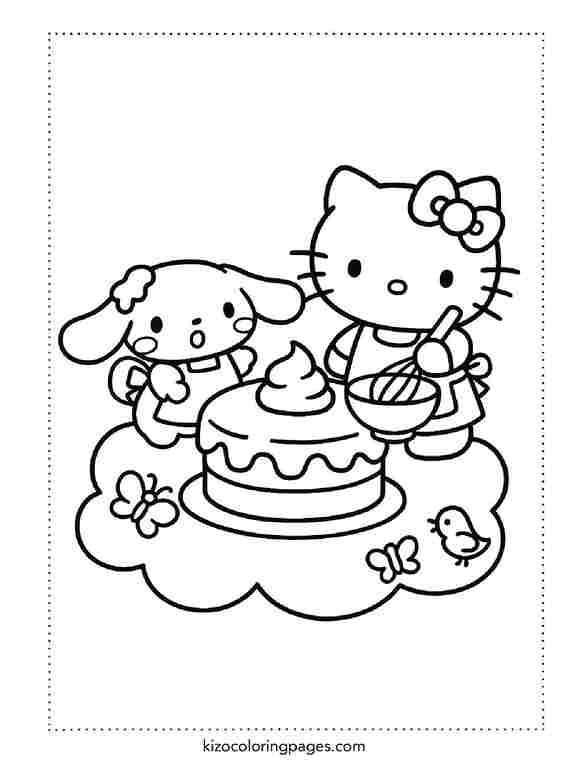 Hello Kitty and Puppy Baking Cake