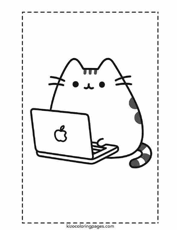 Pusheen Cat Working on Laptop