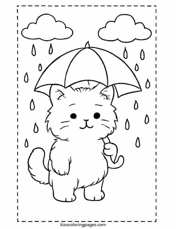 Rainy Day Kitten with Umbrella