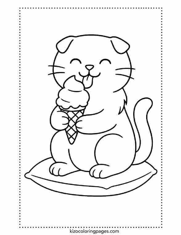Scottish Fold Cat Eating Ice Cream