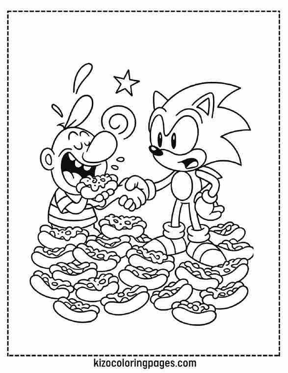 Sonic and Billy eating chili dogs