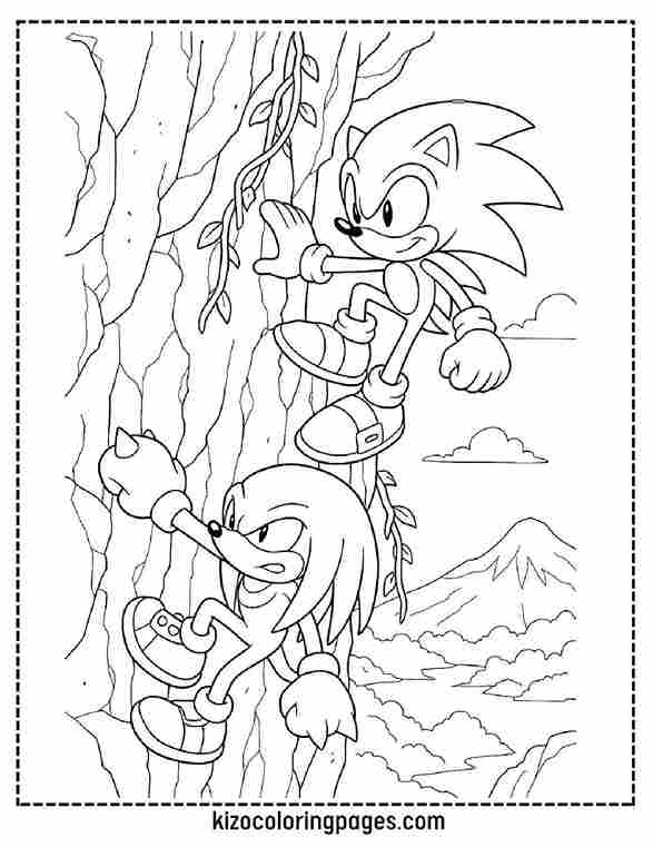 Sonic and Knuckles Climbing a Mountain Cliff