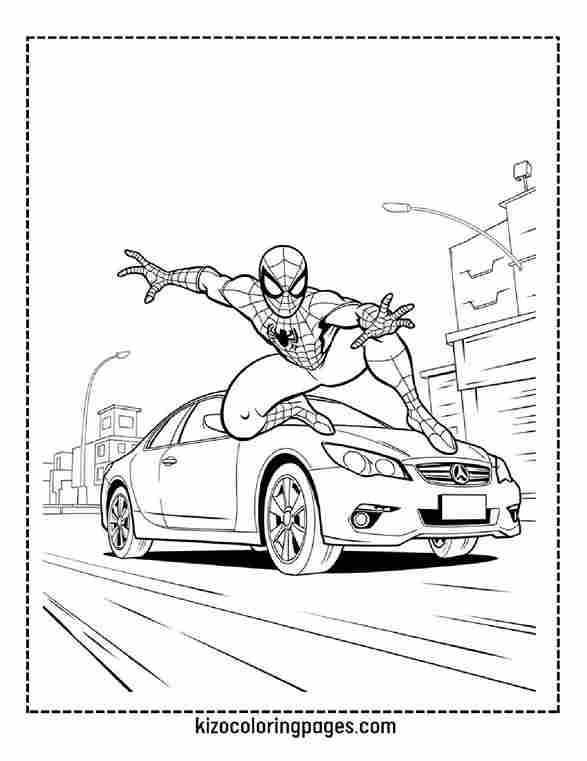 Spider-Man Leaping Over Car