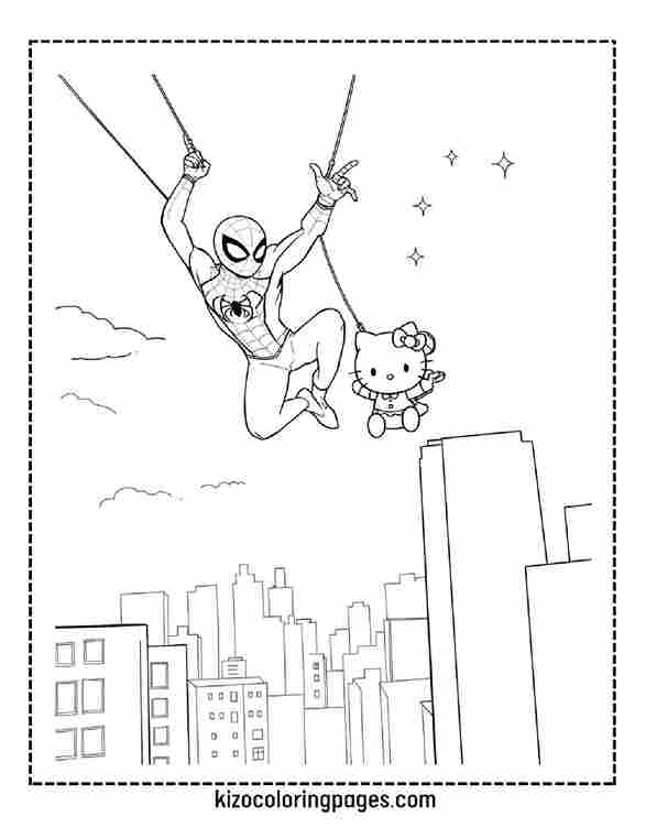 SpiderMan and Hello Kitty Swing Across City