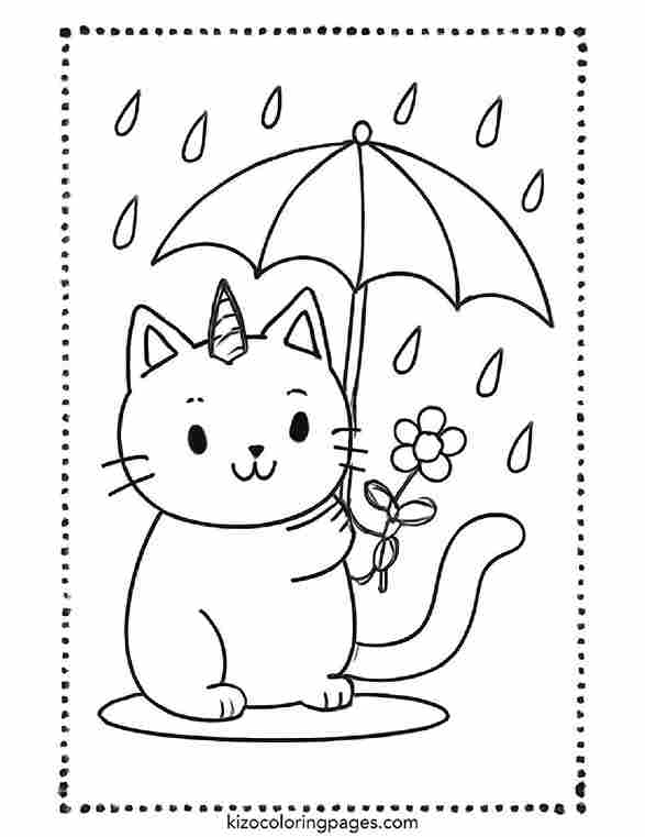 Whimsical Caticorn with Rose and Umbrella