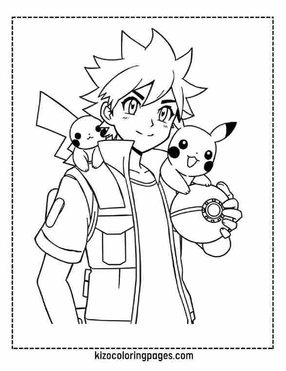 Ash with Pikachu Holding Pokéball