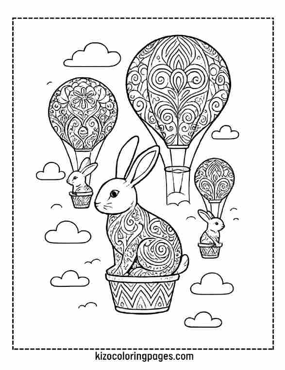 Balloon Bunny Rabbits Floating with Patterned Hot Air Balloons