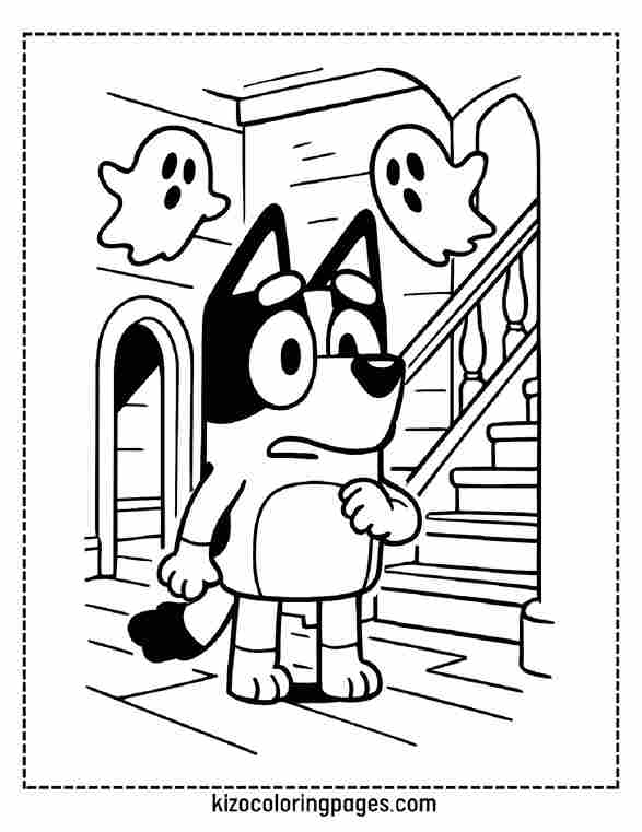 Bluey in a Haunted House with Friendly Ghost