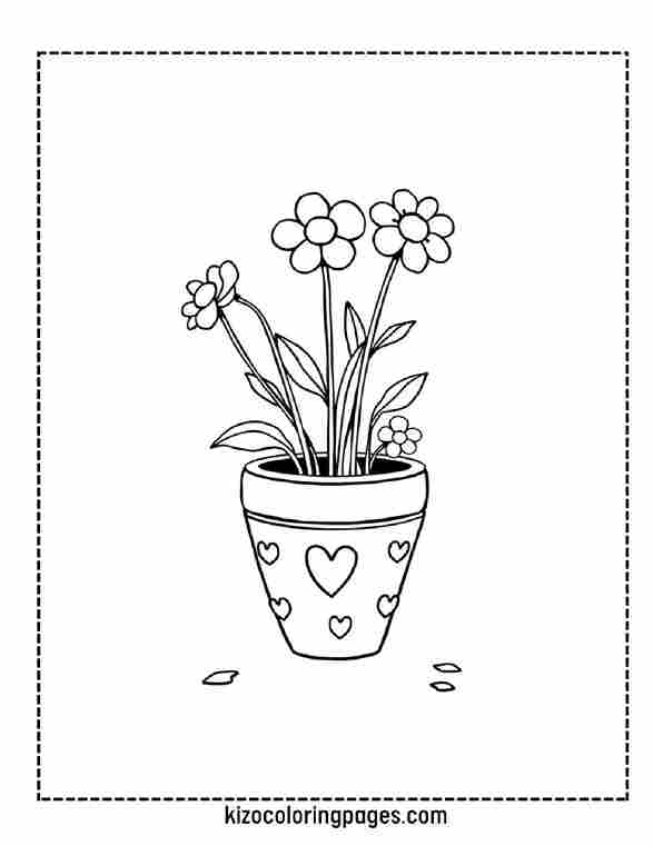 Cartoon-style heart pot with flowers