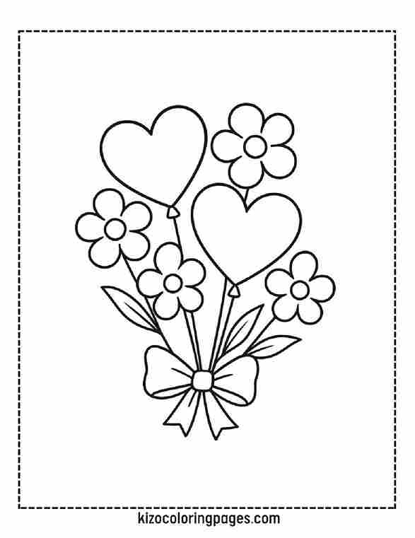 Cute heart balloon bouquet with heart and flower balloons.