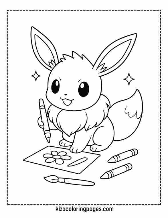 Eevee Painting with Crayons