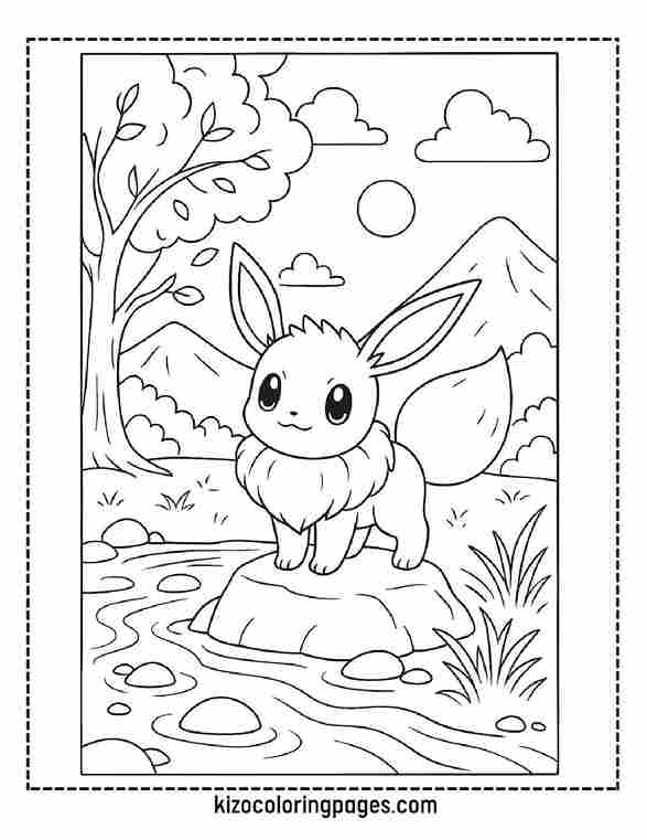 Eevee Standing on Rock by River