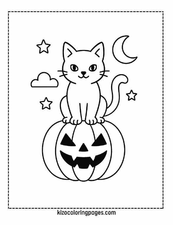 Halloween Cat Sitting on a Pumpkin