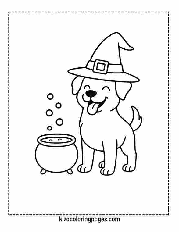 Halloween Dog with Witch Hat