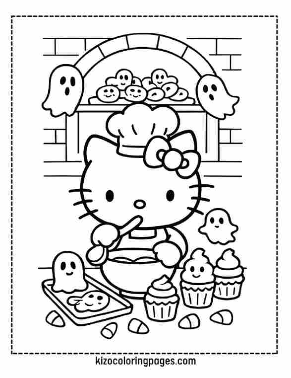 Hello Kitty Baking Halloween Treats in Haunted Bakery