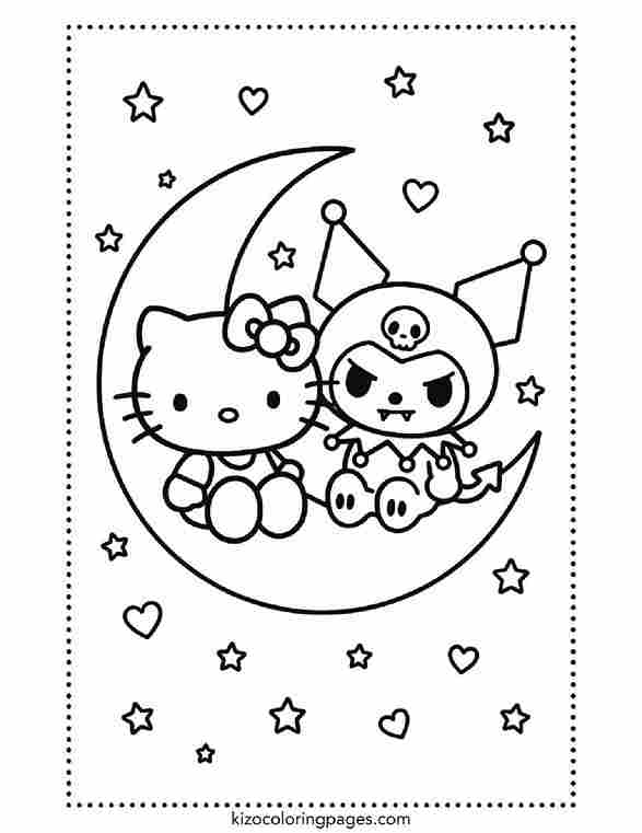 Hello Kitty and Kuromi on Crescent Moon