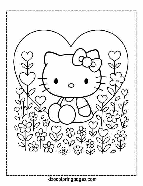 Hello Kitty in a Heart Garden