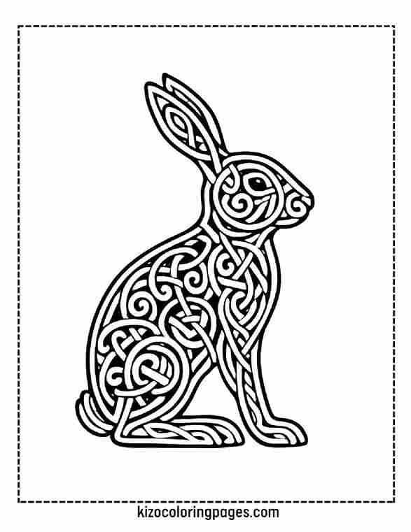 Mythical Bunny with Dragon Wings and Enchanted Garden Line Art