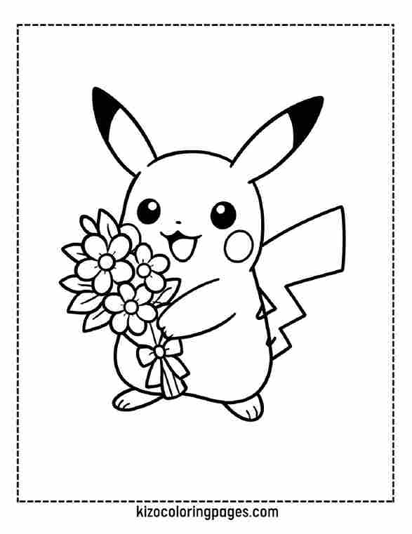 Pikachu Holding Flowers Bouque