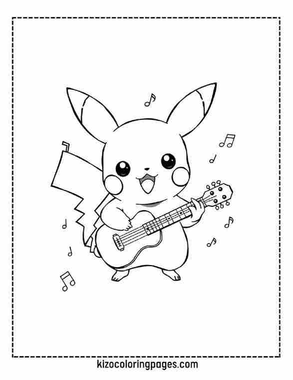 Pikachu Playing Guitar with Musical Note Patterns