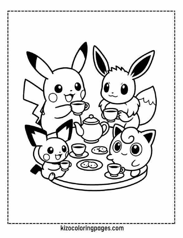 Pikachu Tea Party with Eevee, Pichu, and Jigglypuff