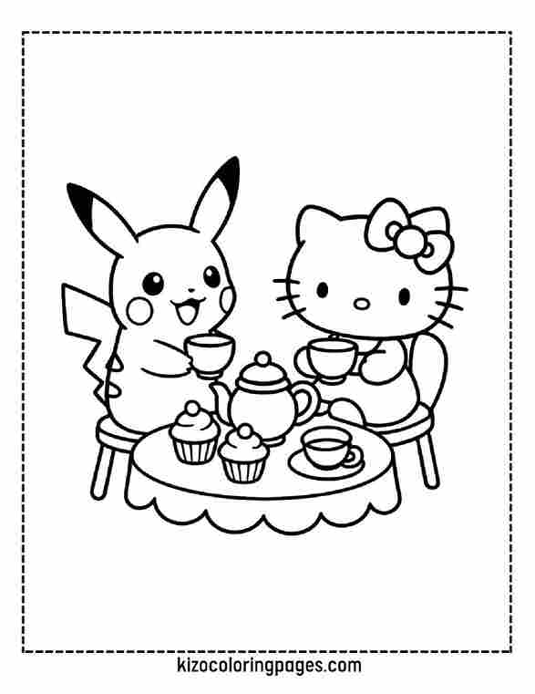 Pikachu and Hello Kitty Tea Party with Cupcakes