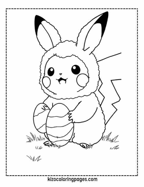 Pikachu in Bunny Costume Holding Easter Eggs
