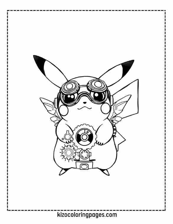 Steampunk Pikachu with Gears, Goggles, and Mechanical Wings
