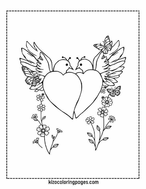 Winged Couple Heart Romantic Hearts with Flowers & Butterflies